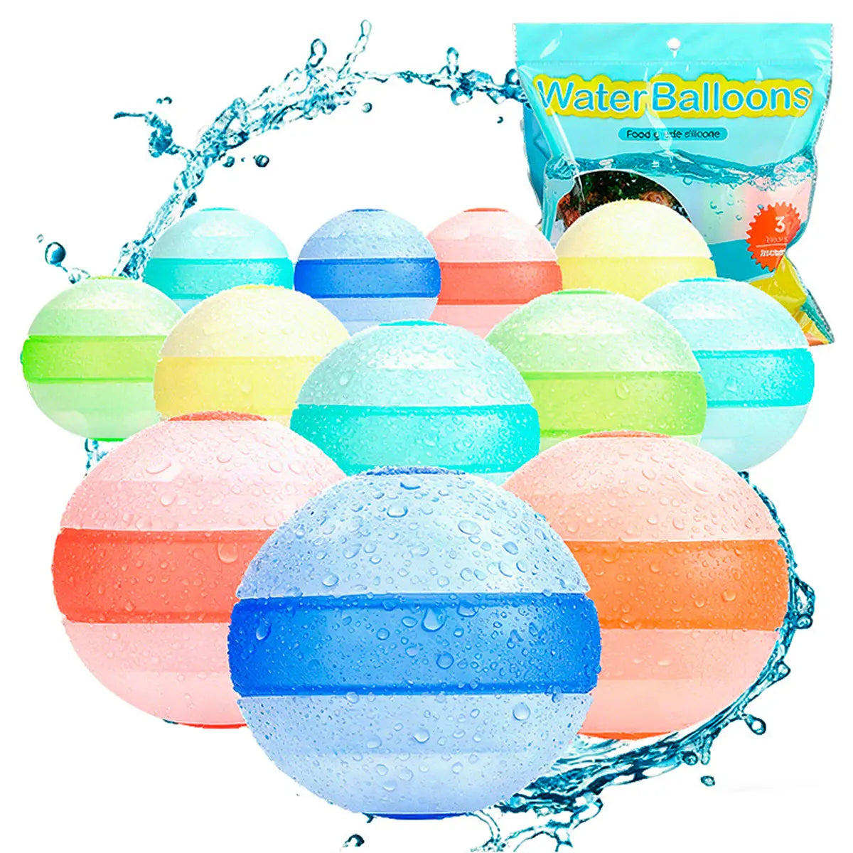 [Heatwave Essential]6pcs/12pcs/30pcs Reusable Silicone Water Balloons Set, # Silicone Mesh Water Ball Toy Quick Fill Splash Balls for Summer Heatwave, Outdoor Family Games, Pool Party and Beach Fun # water balloon