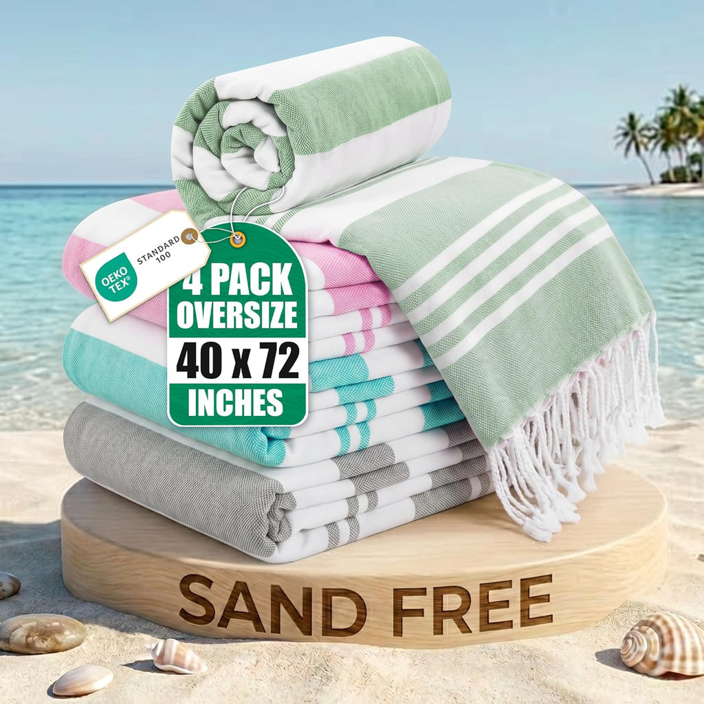 🔥summer sale 🔥Utopia 4-Pack Turkish Beach Towel – 100% Cotton, Quick Dry – Pink (40"x72")