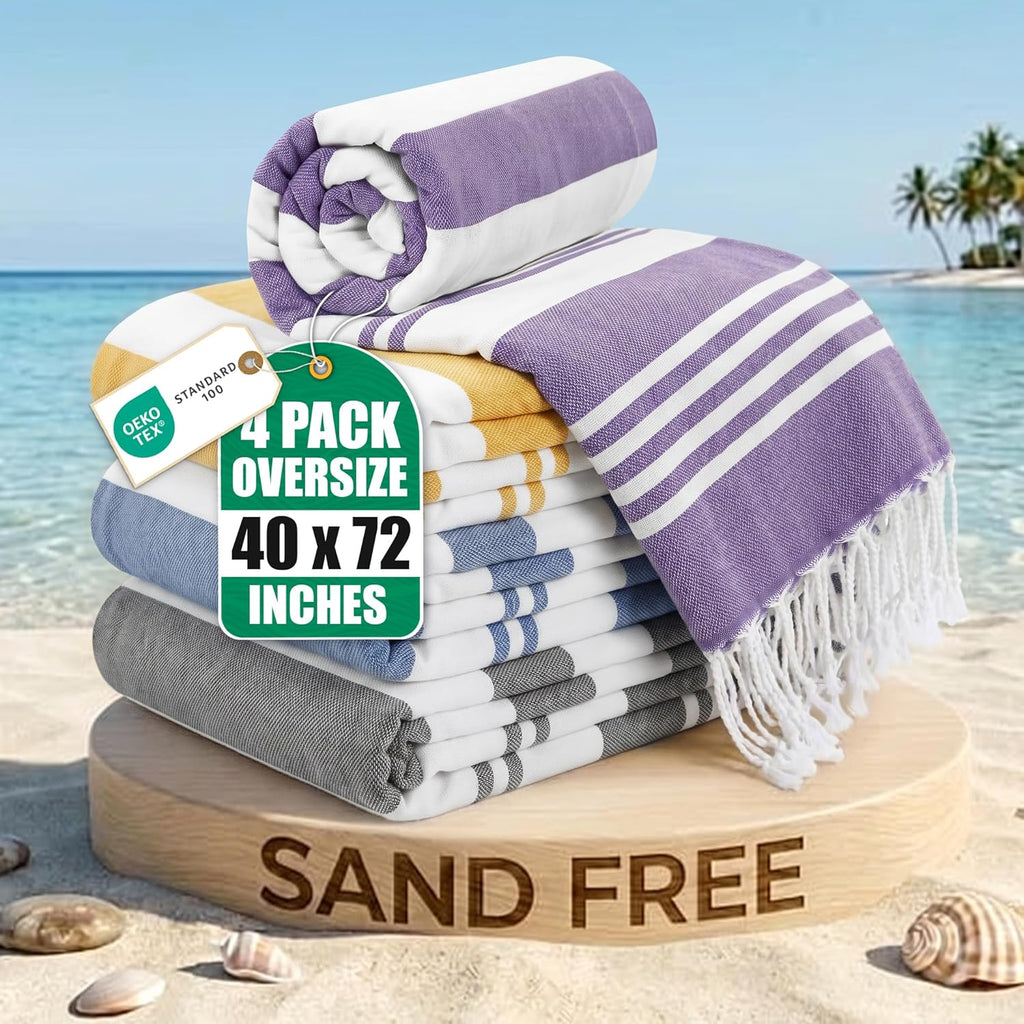 🔥summer sale 🔥Utopia 4-Pack Turkish Beach Towel – 100% Cotton, Quick Dry – Pink (40"x72")