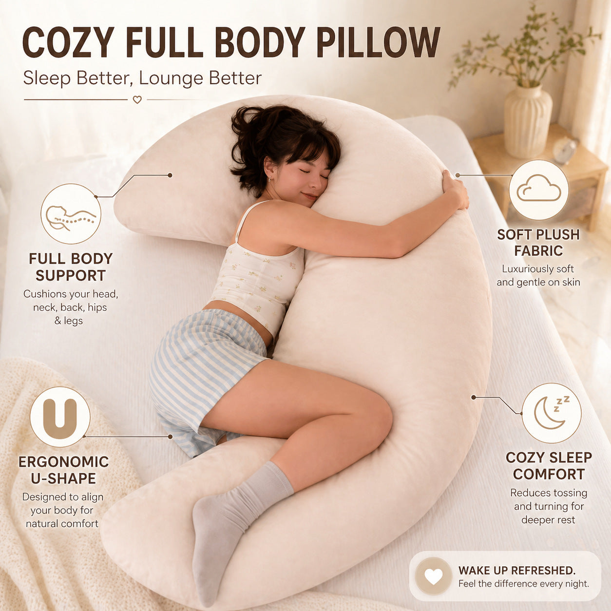 12lb Curved Cuddle Body Pillow – Premium Support for Side Sleepers