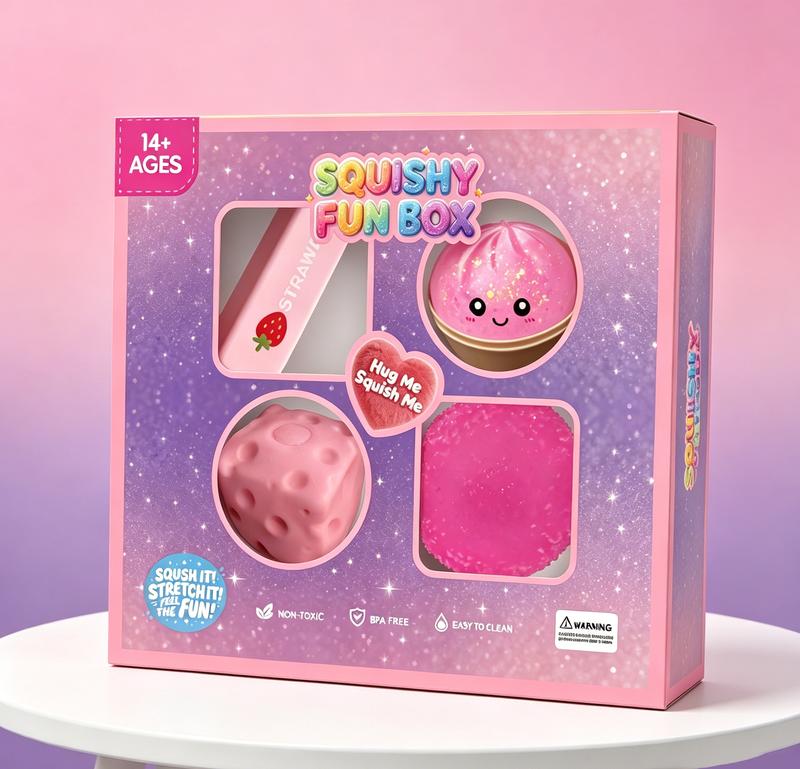 4-Pack Soft Squishy Toys, Mixed Slow & Fast Rebound Silicone Toys, Assorted Styles