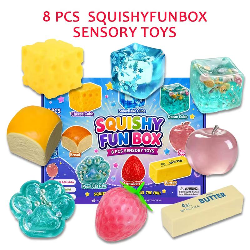 8-piece Squishy Set– Kawaii Stress Relief Fidget Toys, Malt Sugar Squishies